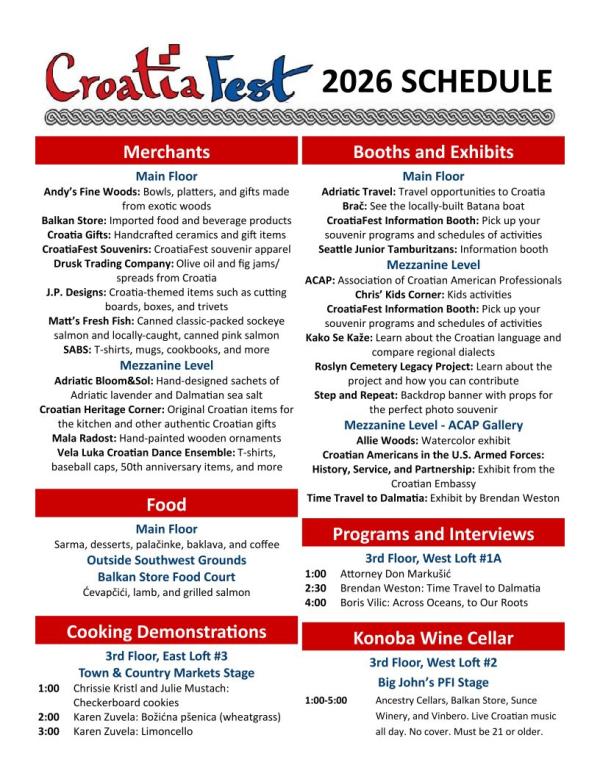 2026 CROATIAFEST SCHEDULE